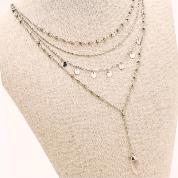 Jewelry - Boho Silver Multi Choker Necklace Coin Quartz S